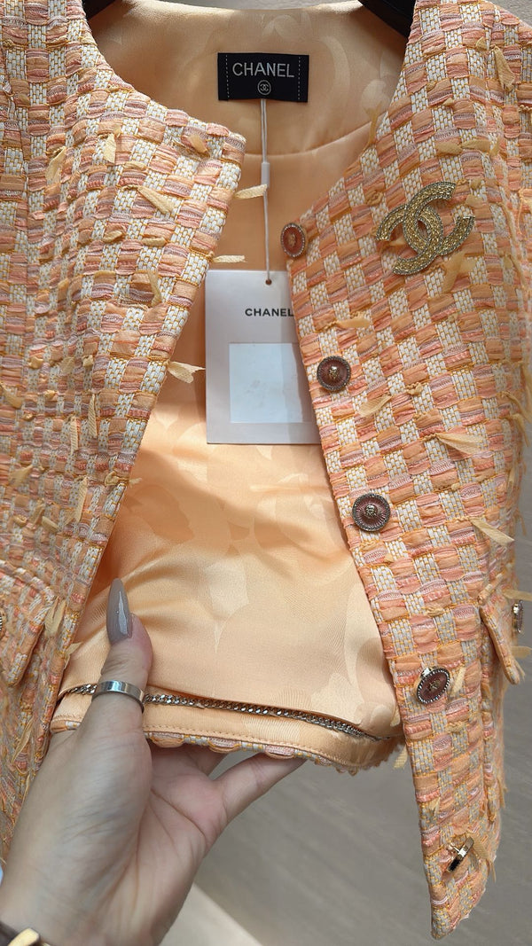 GILET CHANEL SWEET GIRL EN TWEED ORANGE