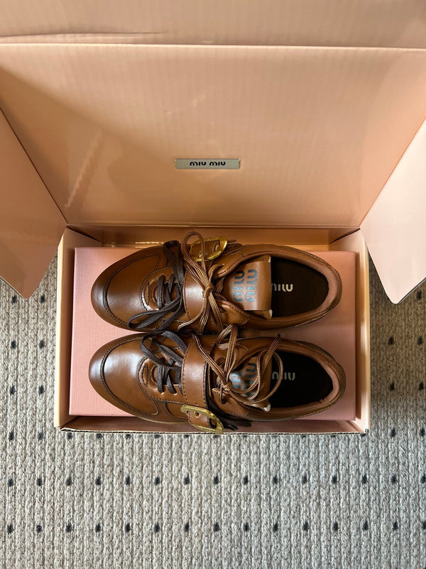 Miu 26FW Deck Shoes Brown in Calfskin 614789
