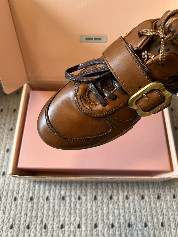 Miu 26FW Deck Shoes Brown in Calfskin 614789