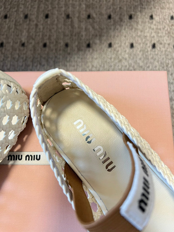 Miu Miu 26SS Ballet Flats White in Sheepskin Leather Woven Mesh 614699