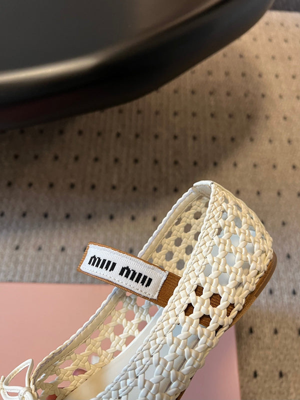 Miu Miu 26SS Ballet Flats White in Sheepskin Leather Woven Mesh 614699