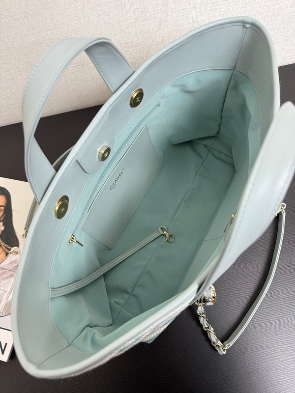 CC 26 Striped Woven Beach Bag 46 Blue in Cowhide