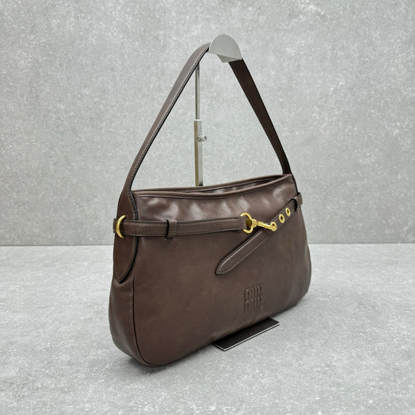 Miu Miu Aventure Shoulder Bag 40cm Brown in Sheepskin