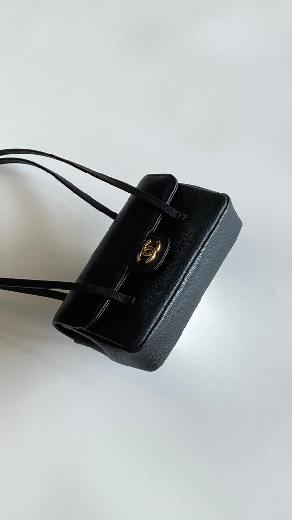 MM 26 Coco Long Shoulder Strap Flap Black Bag in Cowhide (Copy)