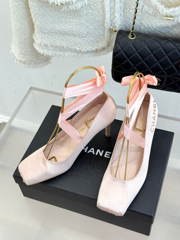 Chanel 26C Ballet High Heels Pink in Silk 616002