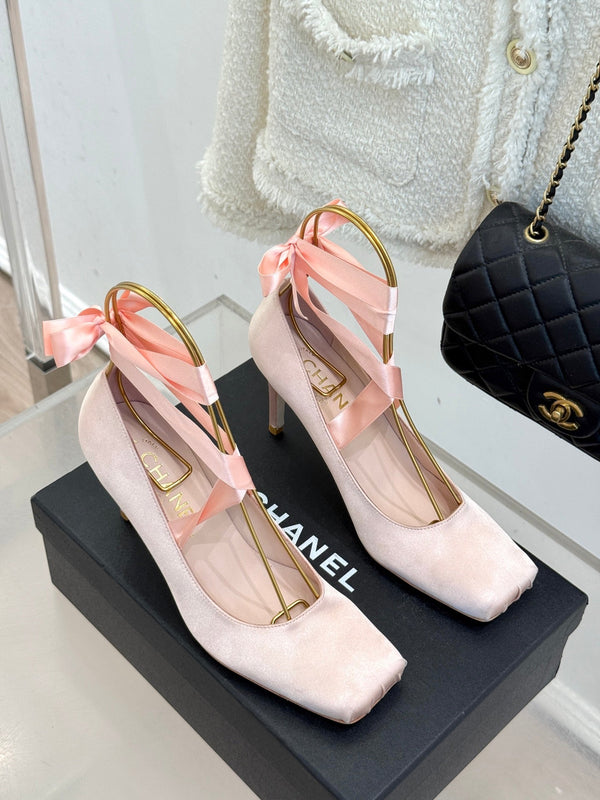Chanel 26C Ballet High Heels Pink in Silk 616002