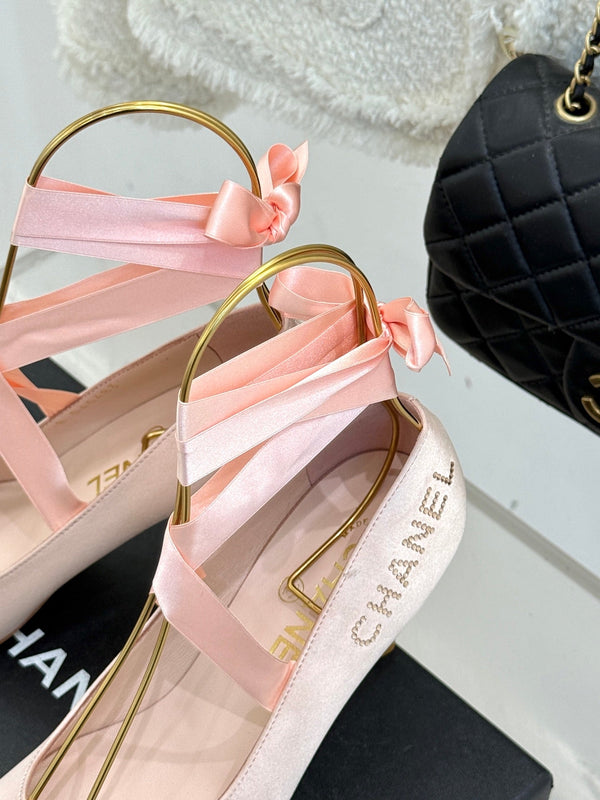 Chanel 26C Ballet High Heels Pink in Silk 616002
