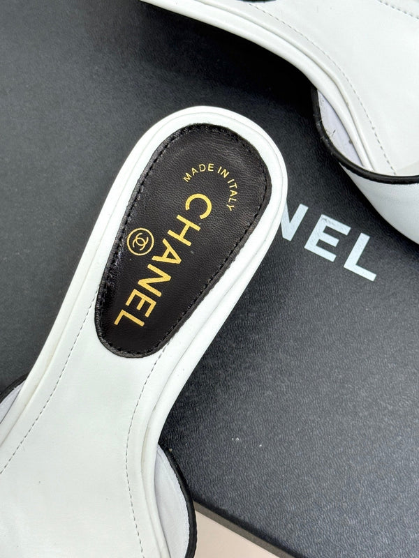 CC Classic Rhinestone Double C Bow Kitten Heel Slippers White in Cowhide 615816