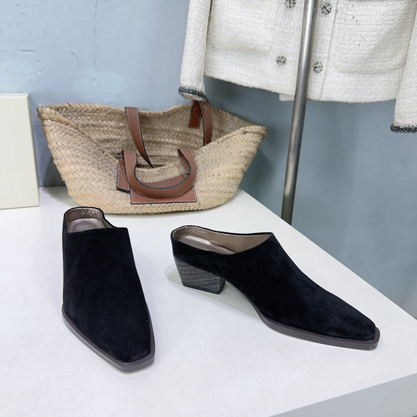 BRUNELLO CUCINELLI 26 Mules à talon épais et bout fermé Noir en suède de vache 629527