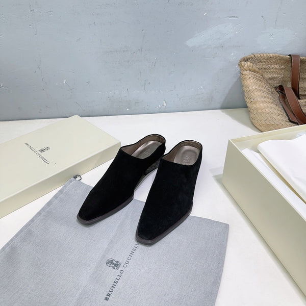 BRUNELLO CUCINELLI 26 Mules à talon épais et bout fermé Noir en suède de vache 629527