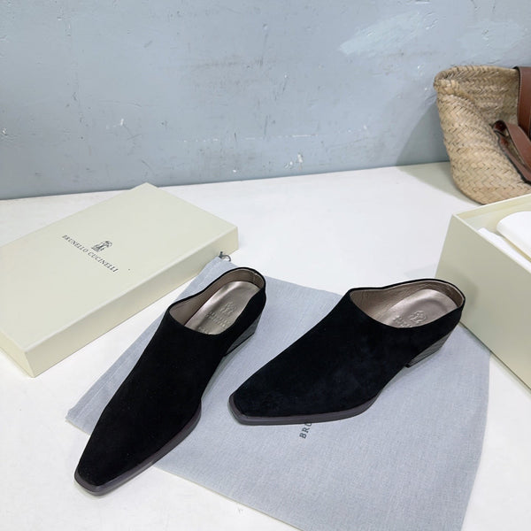 BRUNELLO CUCINELLI 26 Mules à talon épais et bout fermé Noir en suède de vache 629527