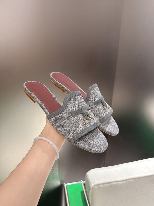 Loro Piana 26 Slippers Gray Wish Sheepskin Fabric 632135