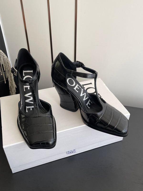 LOEWE 26SS Chunky Heel 50 Mary Jane Black in Leather 631743