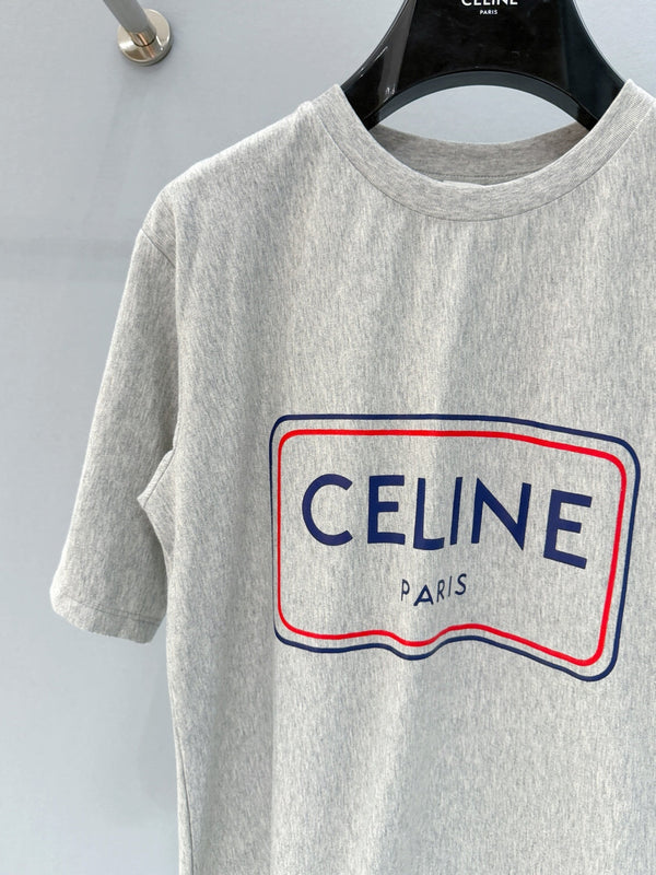Celine 26SS Letter Print Short-Sleeve T-Shirt Light Gray in Cotton 940029