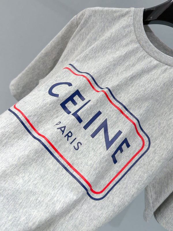 Celine 26SS Letter Print Short-Sleeve T-Shirt Light Gray in Cotton 940029