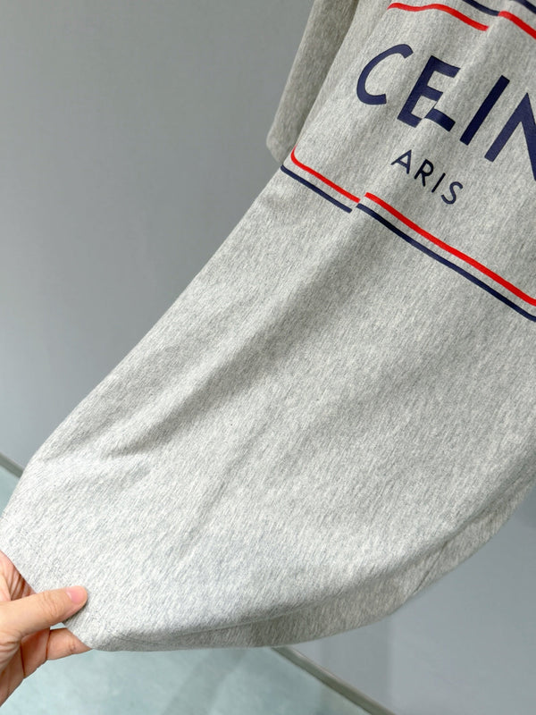 Celine 26SS Letter Print Short-Sleeve T-Shirt Light Gray in Cotton 940029