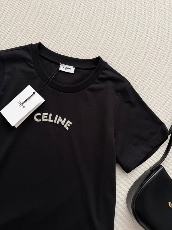 T-shirt court à manches courtes Chanel 26SS avec logo noir en coton 892729