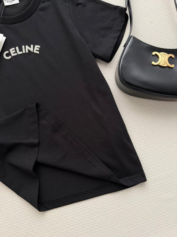 T-shirt court à manches courtes Chanel 26SS avec logo noir en coton 892729
