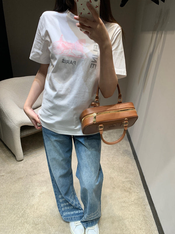 T-shirt col rond à manches courtes imprimé calèche Celine Printemps/Été 2026 en coton blanc 839795