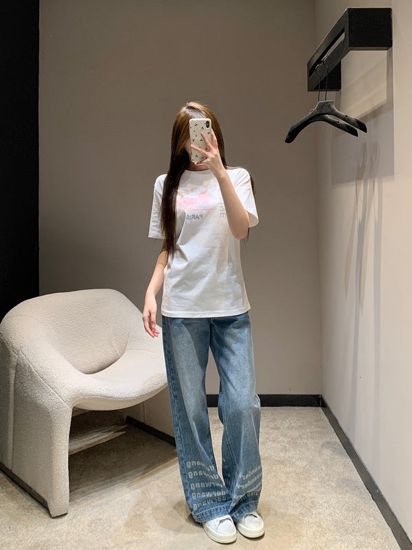 T-shirt col rond à manches courtes imprimé calèche Celine Printemps/Été 2026 en coton blanc 839795
