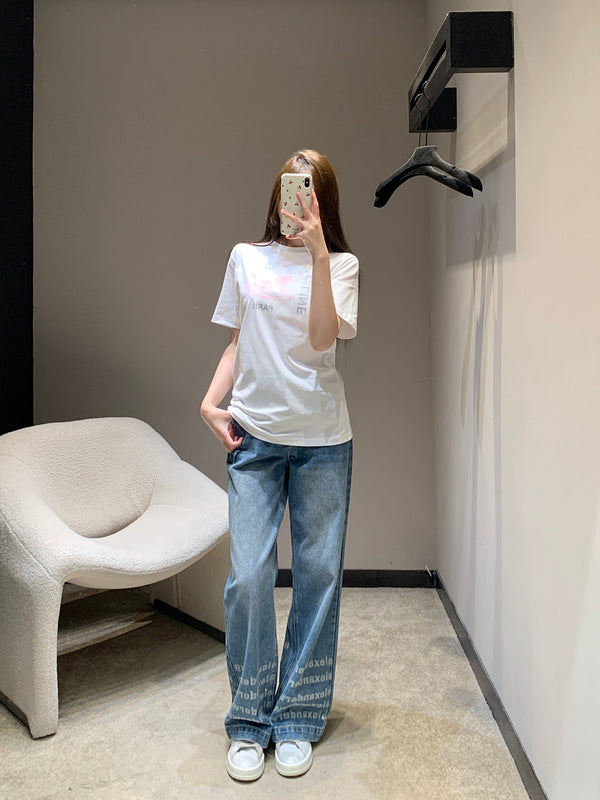 T-shirt col rond à manches courtes imprimé calèche Celine Printemps/Été 2026 en coton blanc 839795