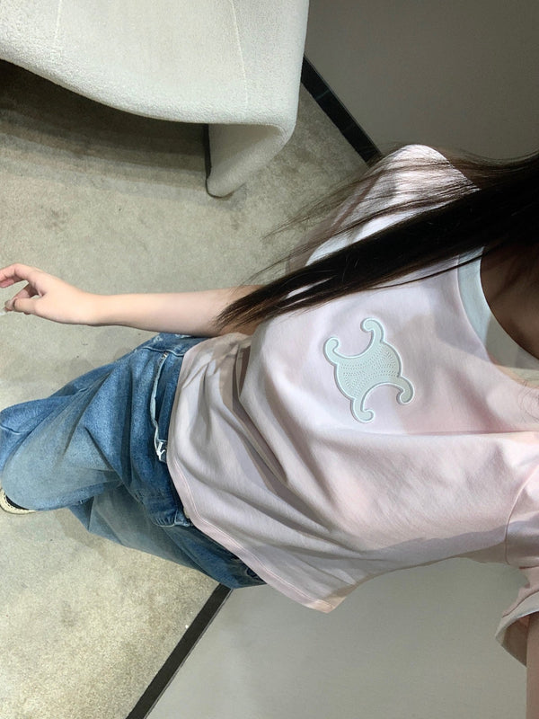 T-shirt à manches courtes Céline 26SS col rond rose en coton 813204