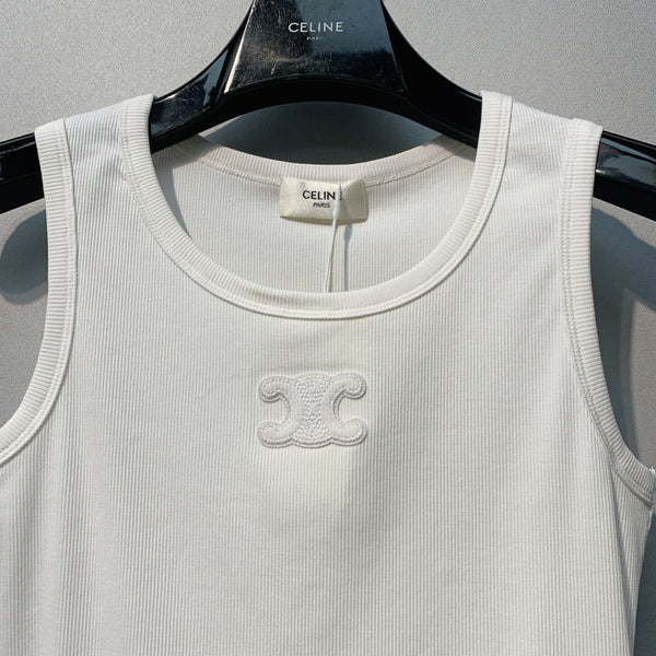 Celine 26SS Gilet brodé blanc en coton 106791