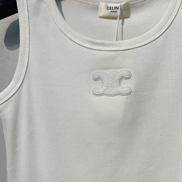 Celine 26SS Gilet brodé blanc en coton 106791