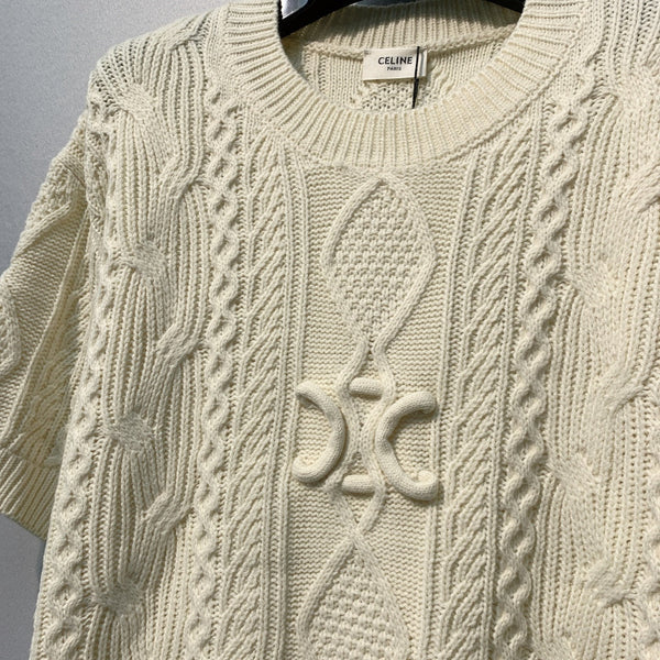 Celine 26SS T-shirt à manches courtes en maille torsadée Beige en Laine 972358