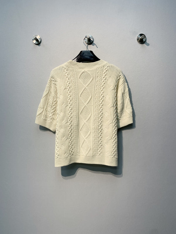 Celine 26SS T-shirt à manches courtes en maille torsadée Beige en Laine 972358