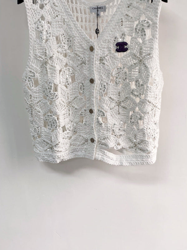 Gilet bicolore Chanel blanc en coton 125490