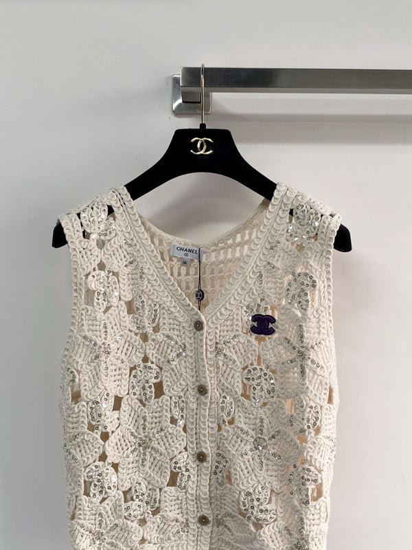 Gilet bicolore Chanel écru en coton 125489