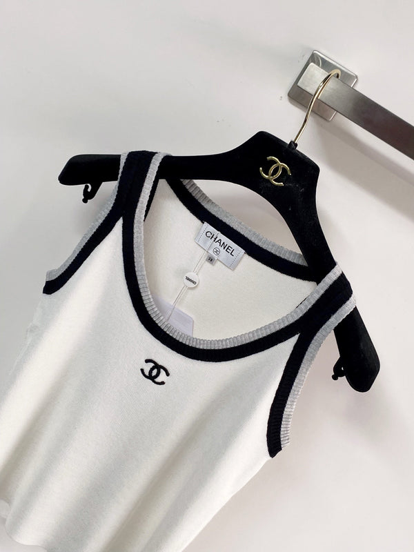 Gilet bicolore Chanel blanc en laine 125484