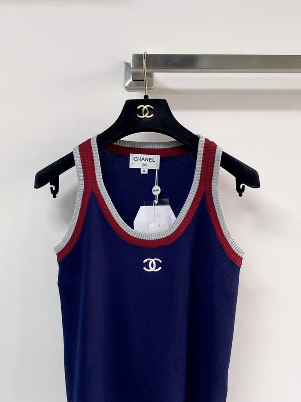 Gilet Chanel bicolore bleu marine en laine 125483