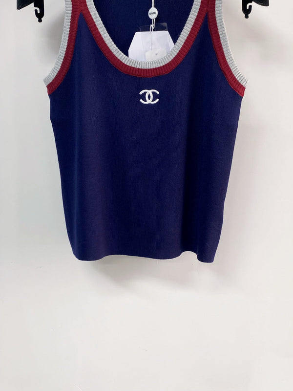 Gilet Chanel bicolore bleu marine en laine 125483