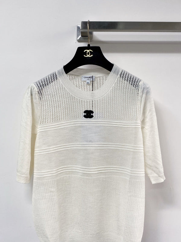T-shirt Chanel à manches courtes blanc en acrylique 125436