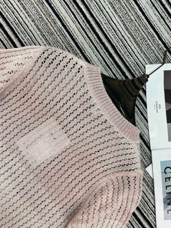 Chanel Tricot Manches Courtes Rose en Laine 133523
