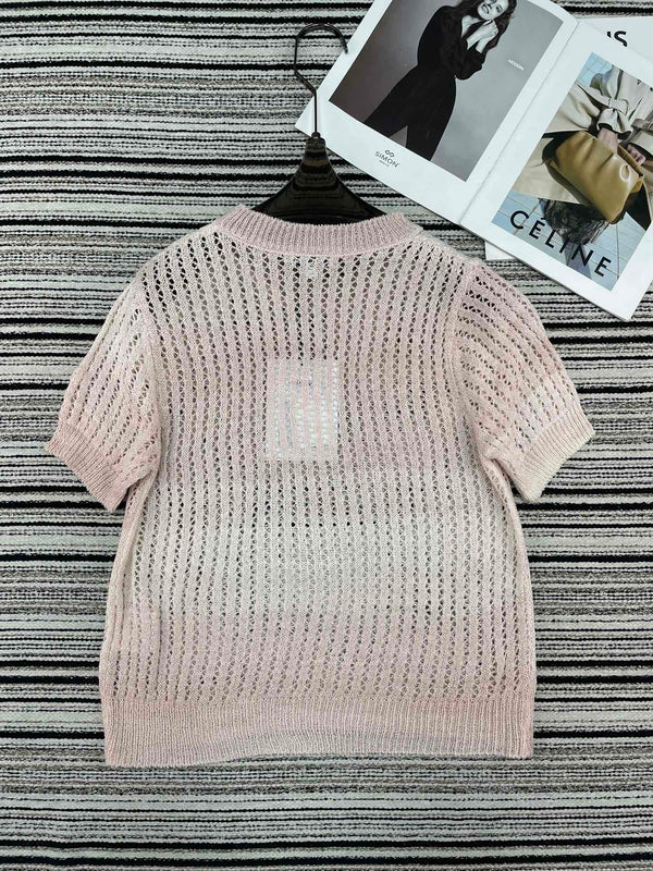 Chanel Tricot Manches Courtes Rose en Laine 133523