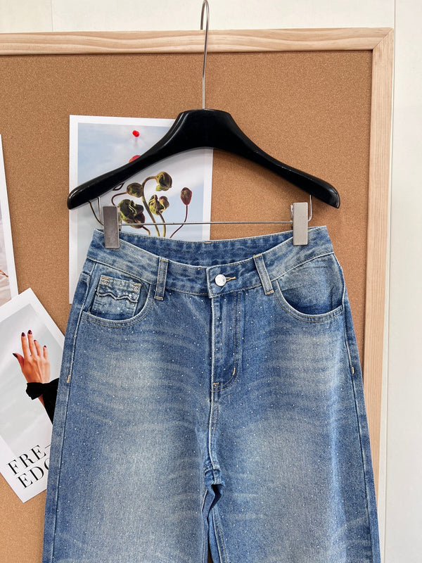 Chanel Wide-Leg Denim Pants Blue in Cotton 129758