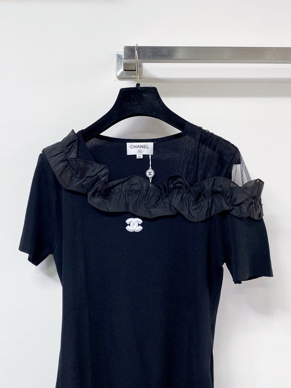 T-shirt Chanel à manches courtes noir en laine 125426