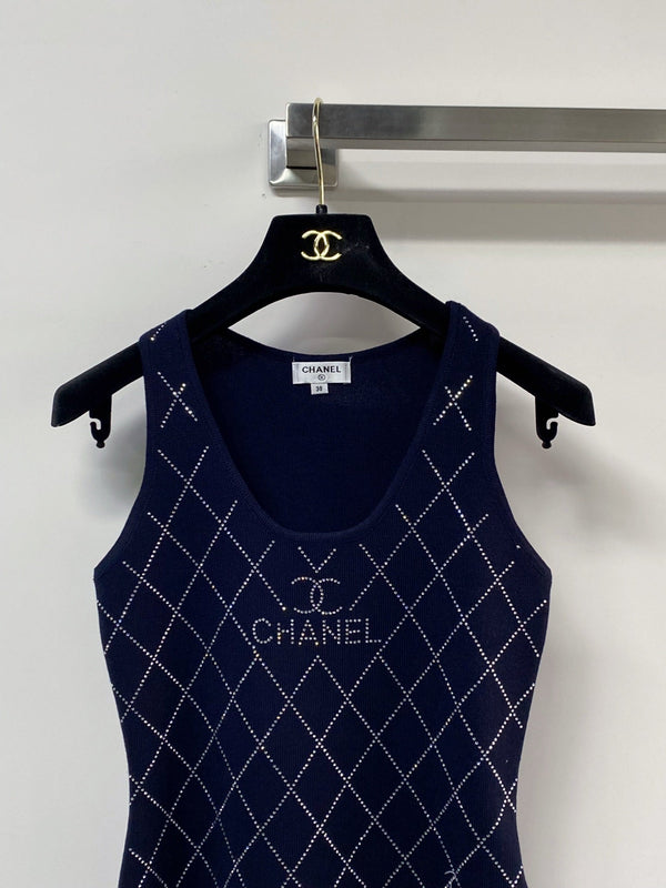 Haut sans manches Chanel bleu marine en cachemire 125423