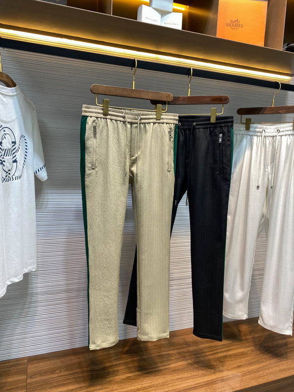 PRA26SS Striped Textured Drawstring Casual Pants in Cotton 143651