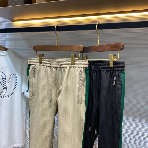 PRA26SS Striped Textured Drawstring Casual Pants in Cotton 143651