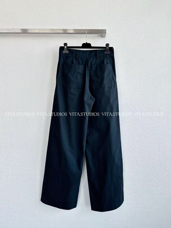 Pantalon large taille haute Chanel 2026 bleu marine en coton 162156