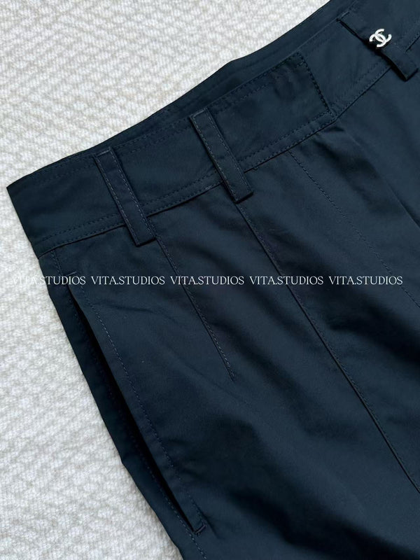 Pantalon large taille haute Chanel 2026 bleu marine en coton 162156