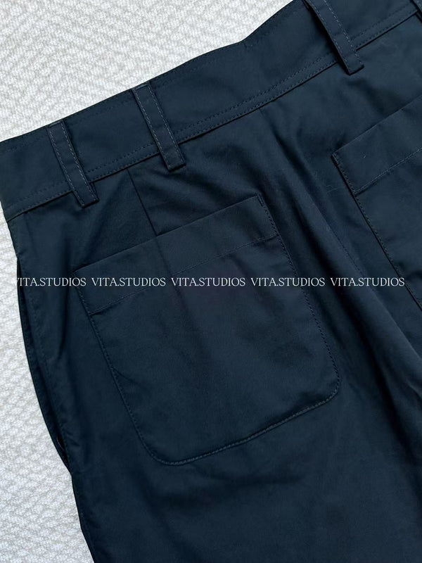 Pantalon large taille haute Chanel 2026 bleu marine en coton 162156