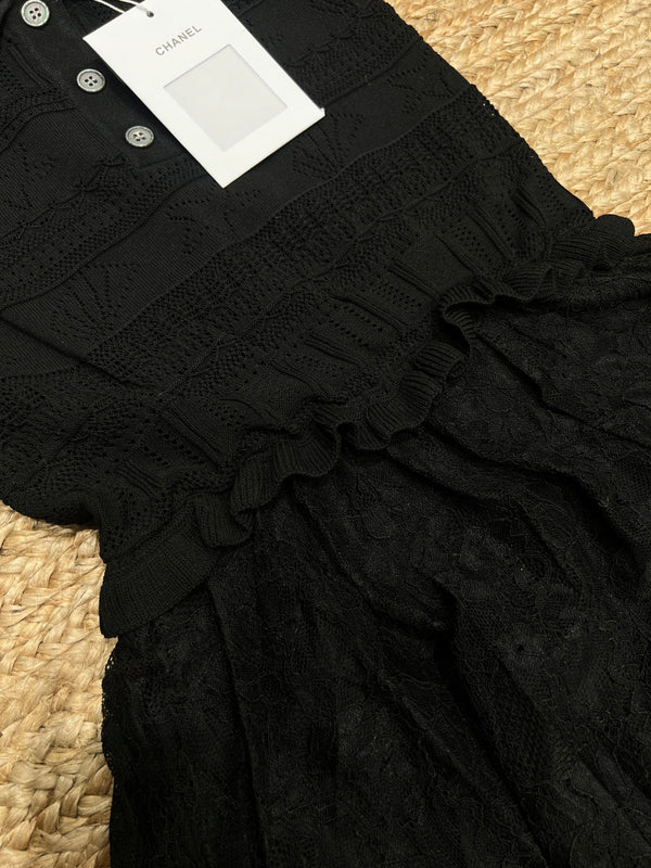 Chanel 26 Flared Dress with Lace Black in Tencel 161757