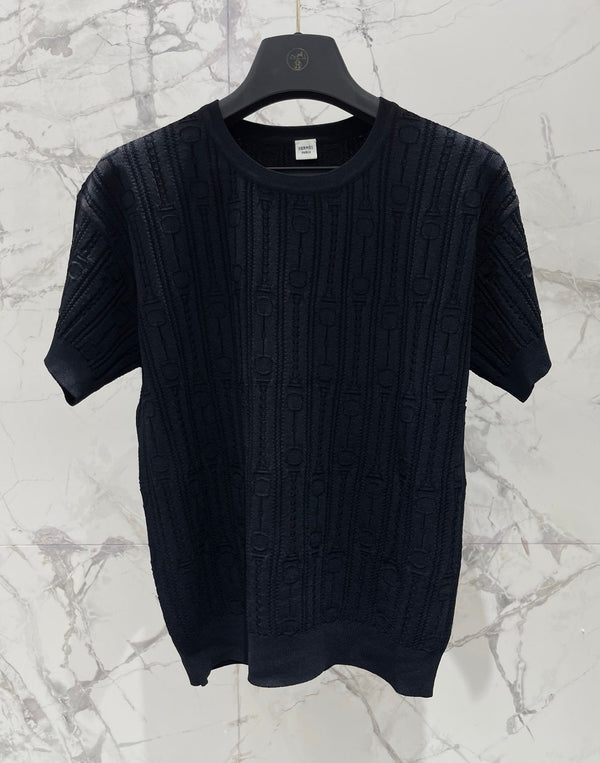 Hermes Print Knit Short-Sleeve T-Shirt Black in Silk Hyperbolic 122650