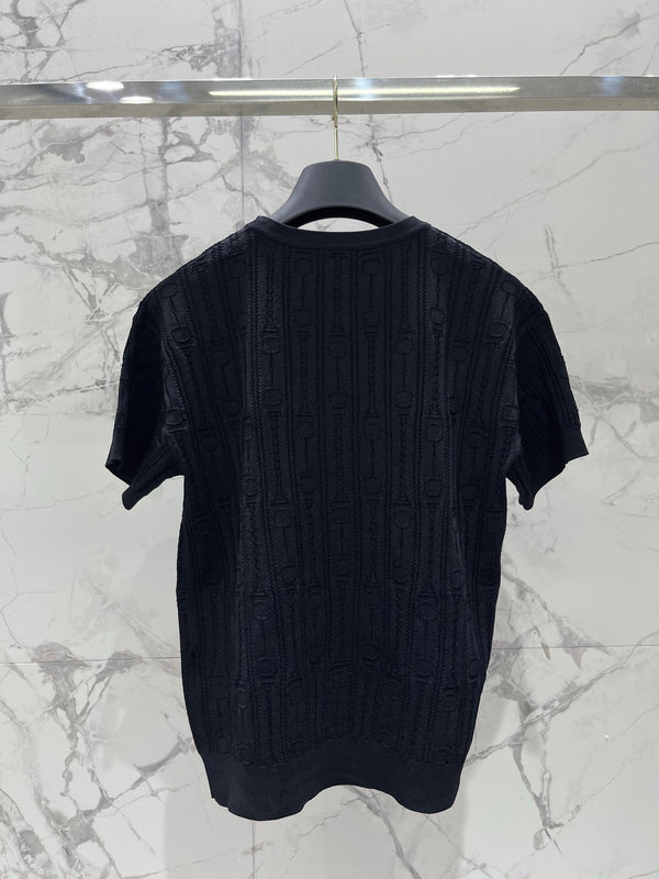 Hermes Print Knit Short-Sleeve T-Shirt Black in Silk Hyperbolic 122650