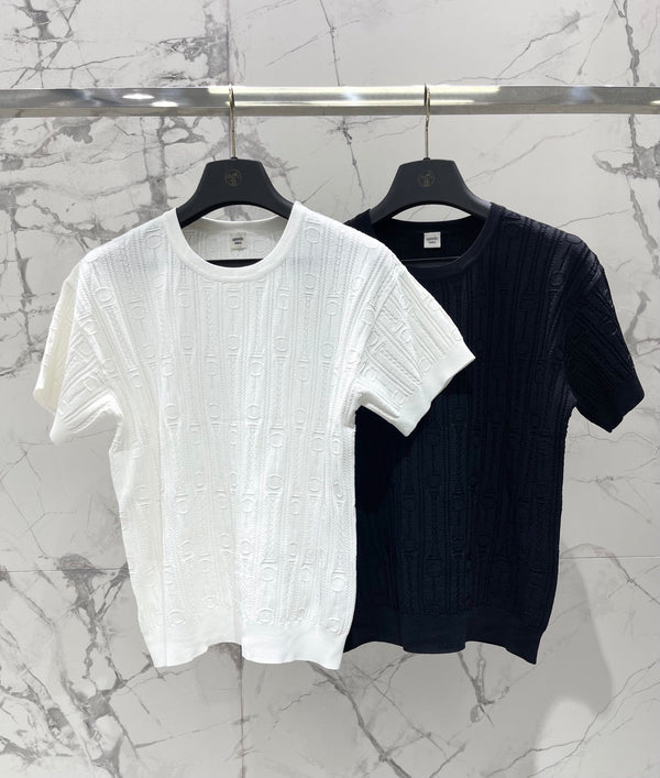 Hermes Print Knit Short-Sleeve T-Shirt Black in Silk Hyperbolic 122650